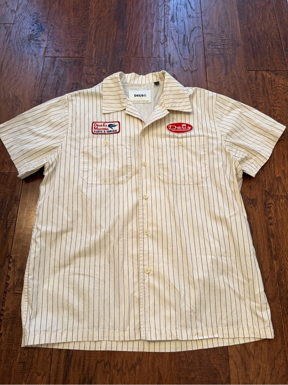Deus ex machina / men’s beige cargo striped pocket shirt